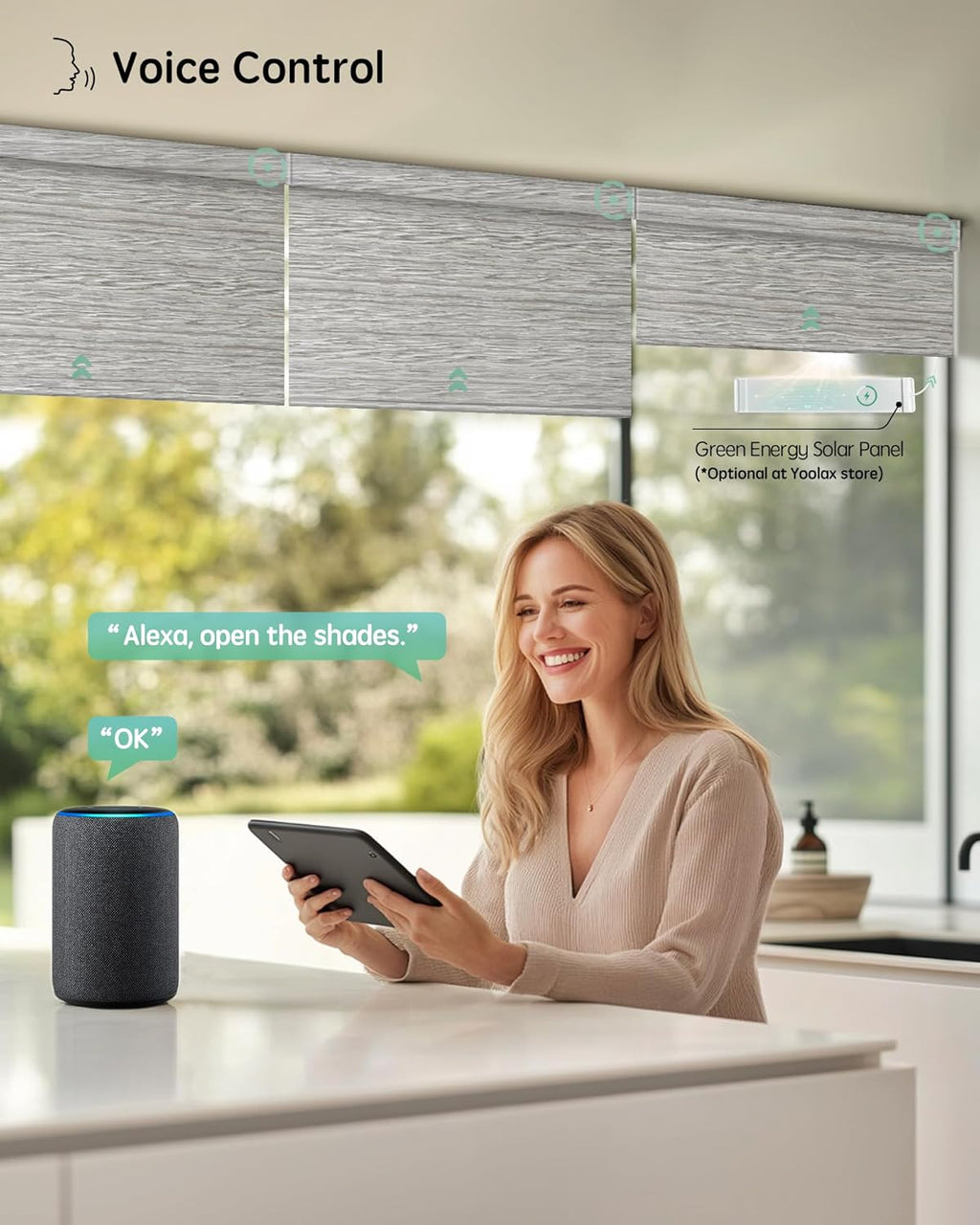 Yoolax Motorized Blinds with Remote, Smart Blinds for Windows Blackout Automatic Shades Compatible with Alexa Remote Control Roller Window Shades with Valance, Custom Size (V-Jungle Grey Feather)