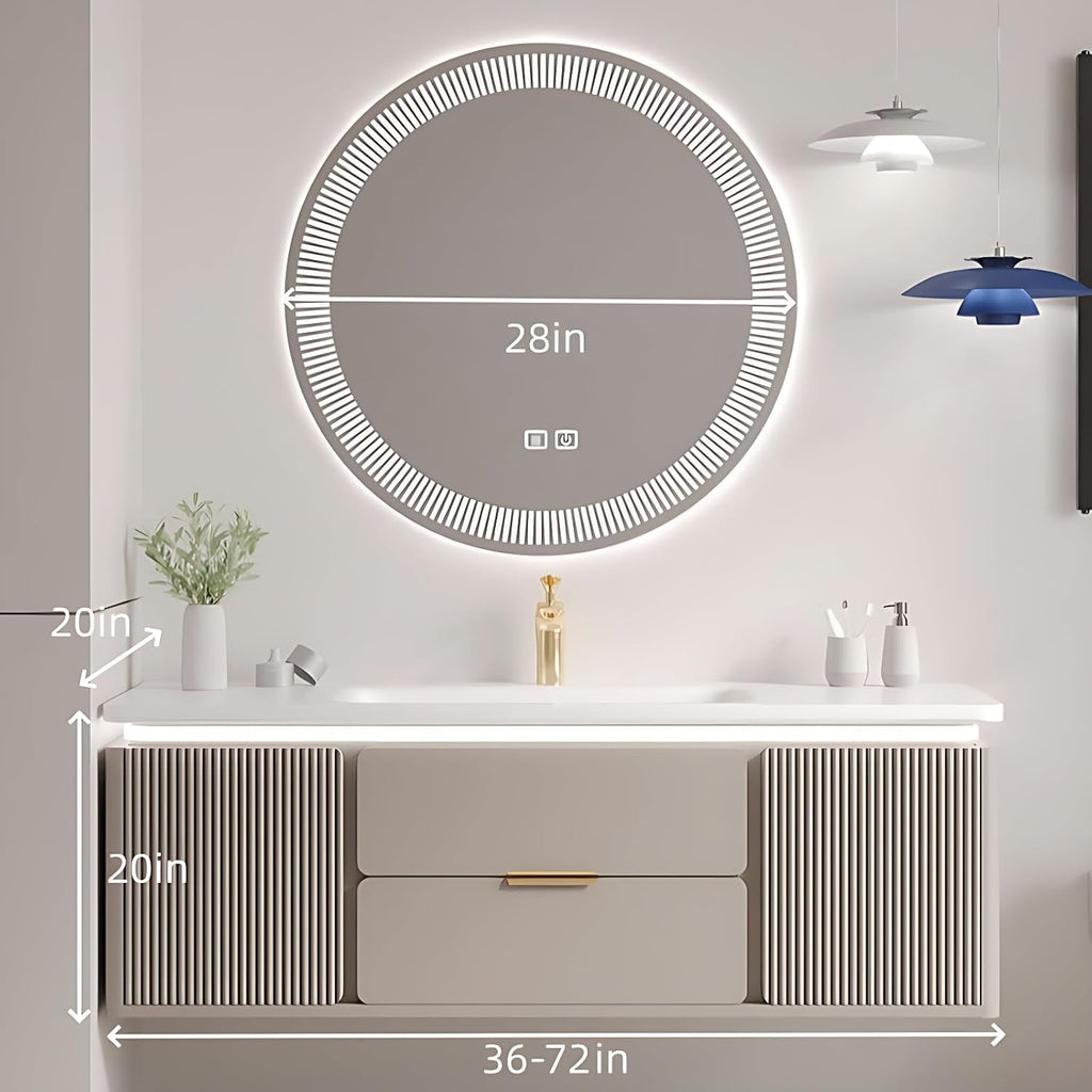 Modern Bathroom Vanity with Sink - Wall Mounted Vanity Cabinet with High-Definition Smart Storage Mirror, Time Display & LED Lights, Defogging | Bathroom Sink Cabinet (Mirror, 36in)
