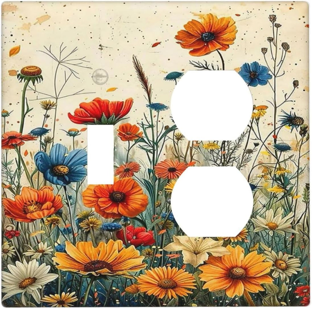 Outlet Covers Colorful Flowers Wildflowers Plants Orange Yellow Blue 1 Toggle 1 Duplex Switch Plate Covers Electrical Light Switch Cover Plate Decorative Wall Plate Socket Cover for Home Farmhouse