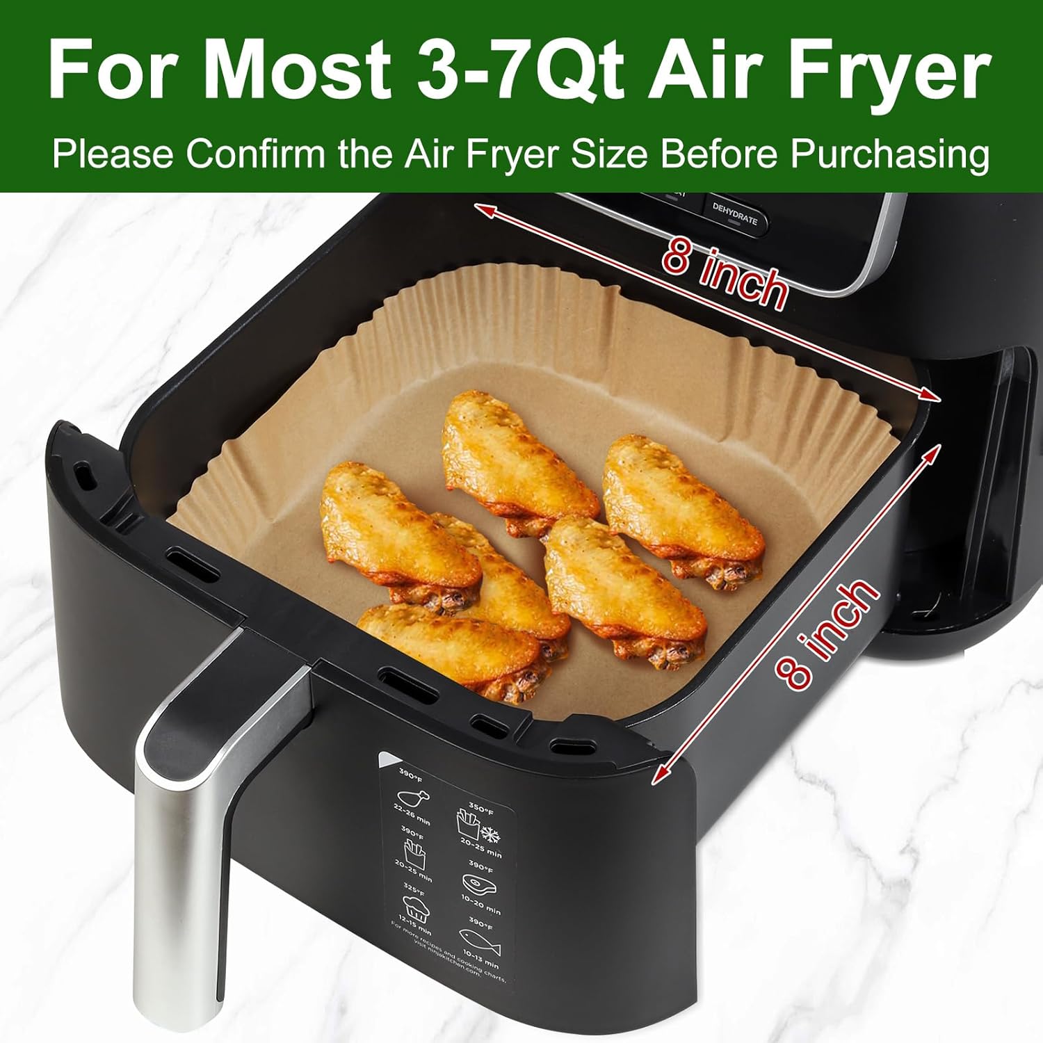 500 Pcs Air Fryer Paper Liners, 8 Inch Parchment Paper for 3-7 Qt Airfryer Basket, Square Airfryer Liners Compatible with COSORI 6-Qt, Ninja 5QT, Chefman 6 Quart Air Fryer
