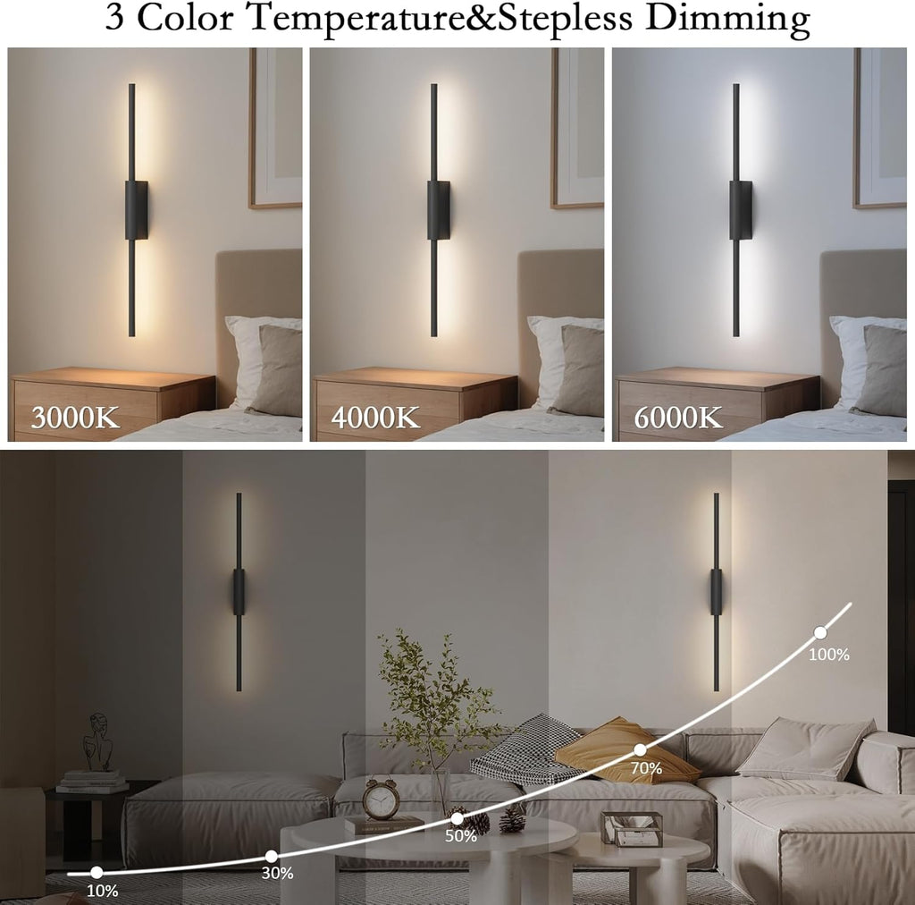 23.6In Battery Operated Wall Sconces Set of Two,10000mAh Rechargeable Sconce 3 Colors Dimmable Wireless Sconces for Living Room