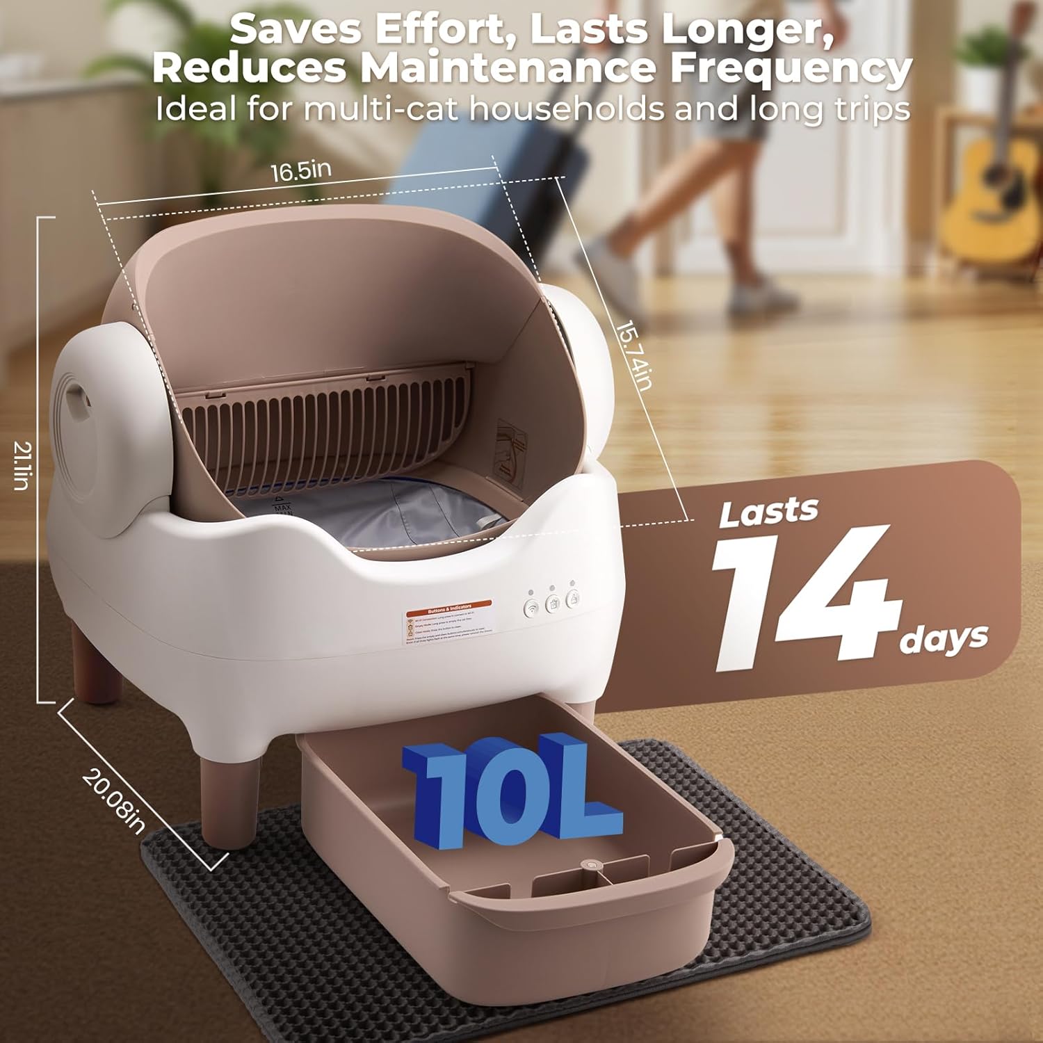 Self Cleaning Litter Box, Automatic Cat Litter Box with APP Control, Odor-Free Waste Disposal Includes Trash Bags, Large Waste Bin, Open-Top, for Multiple Cats