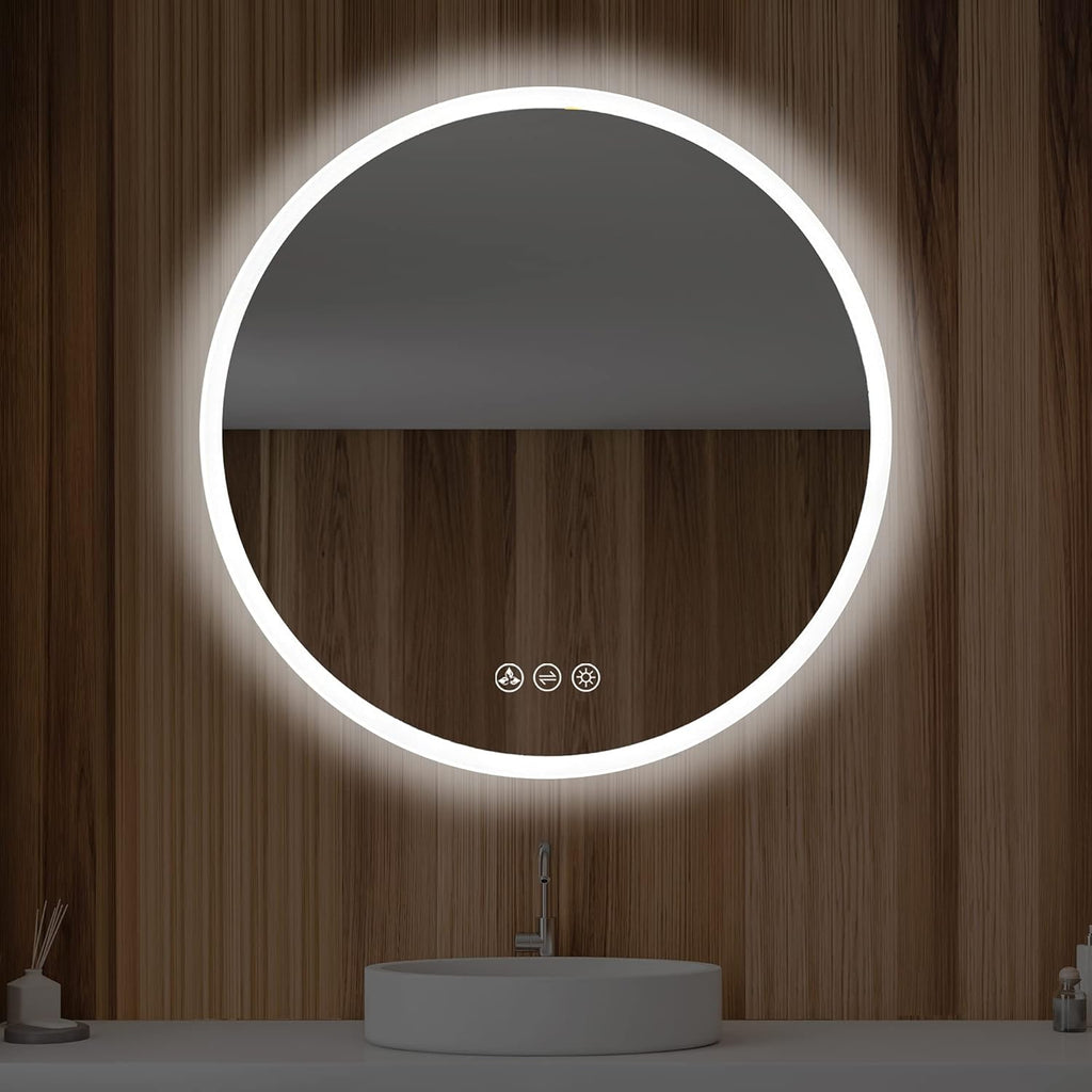 Blossom 24 Inches Large Modern LED Round Bathroom Vanity Mirror, Color Temperature Adjustable, Anti-Fog Dimmable Lights, Easy to Install, Wall Mounted Makeup Mirror with Smart Touch Button