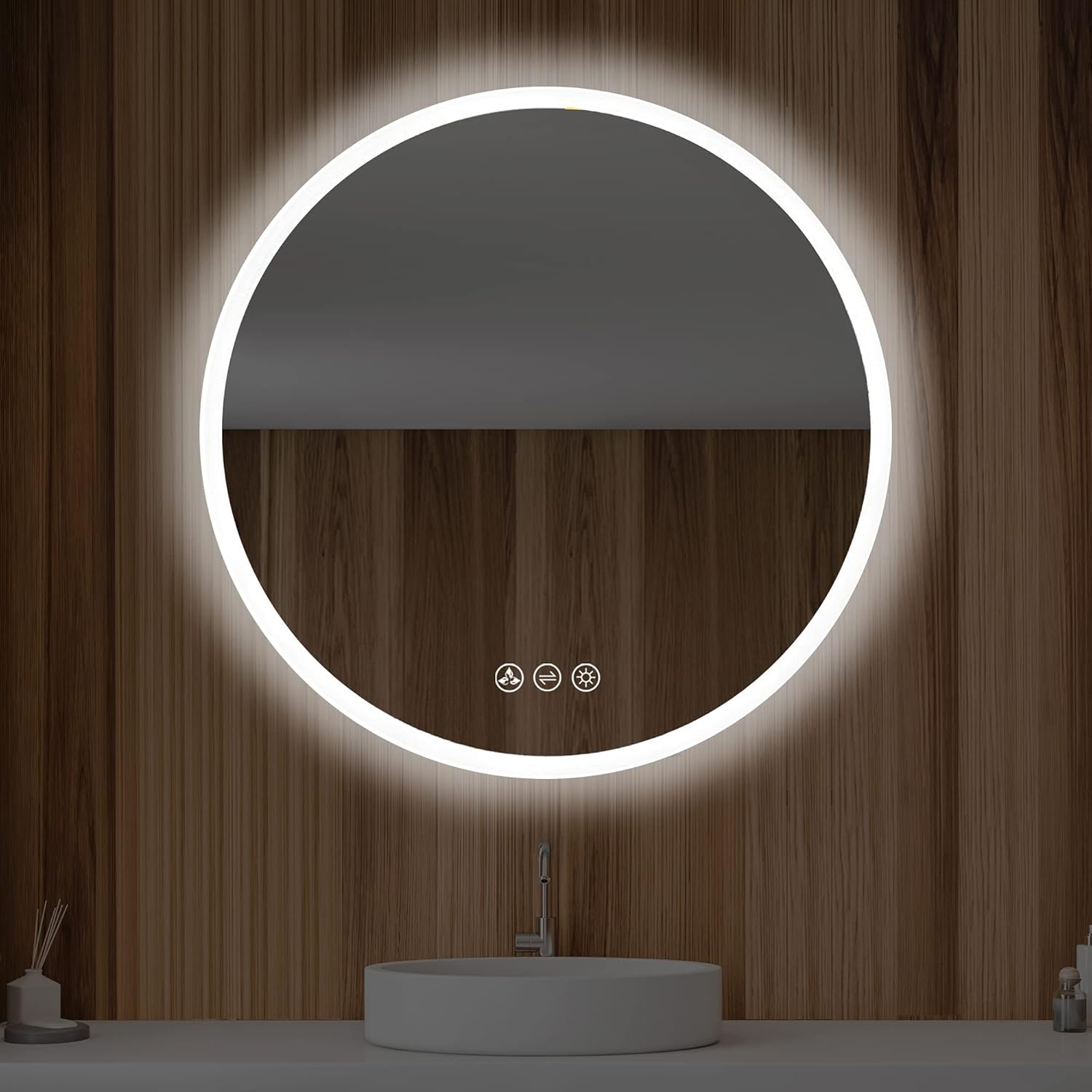 Blossom 24 Inches Large Modern LED Round Bathroom Vanity Mirror, Color Temperature Adjustable, Anti-Fog Dimmable Lights, Easy to Install, Wall Mounted Makeup Mirror with Smart Touch Button