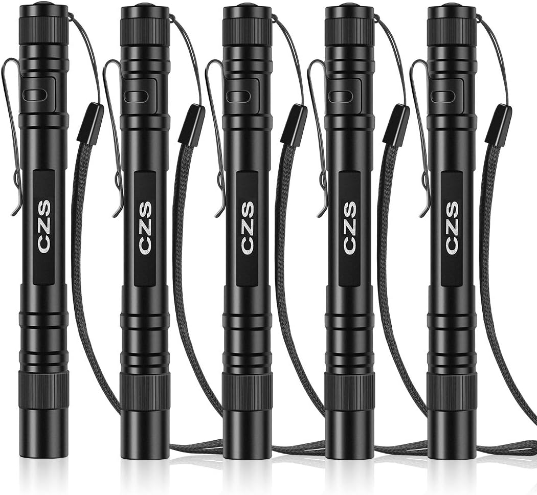 CZS LED Flashlight Penlight 1000 Lumens Battery-Powered Handheld Pen Light Pocket Torch Powered by 2AAA Battery, 5 PCS (Battery Not Included)