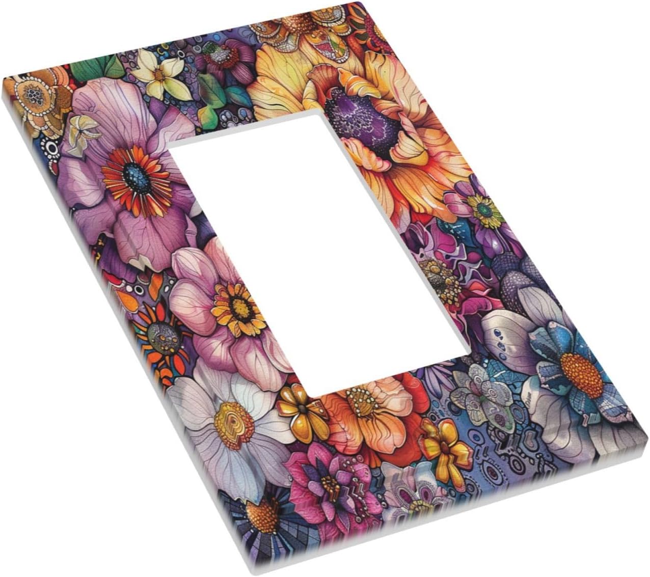 Decorative Outlet Covers Colorful Bohemian Flowers Vintage Boho Floral 1 Gang Single Rocker Light Switch Cover Plate Wall Plates GFCI Faceplate for Bed Room living Room Decor