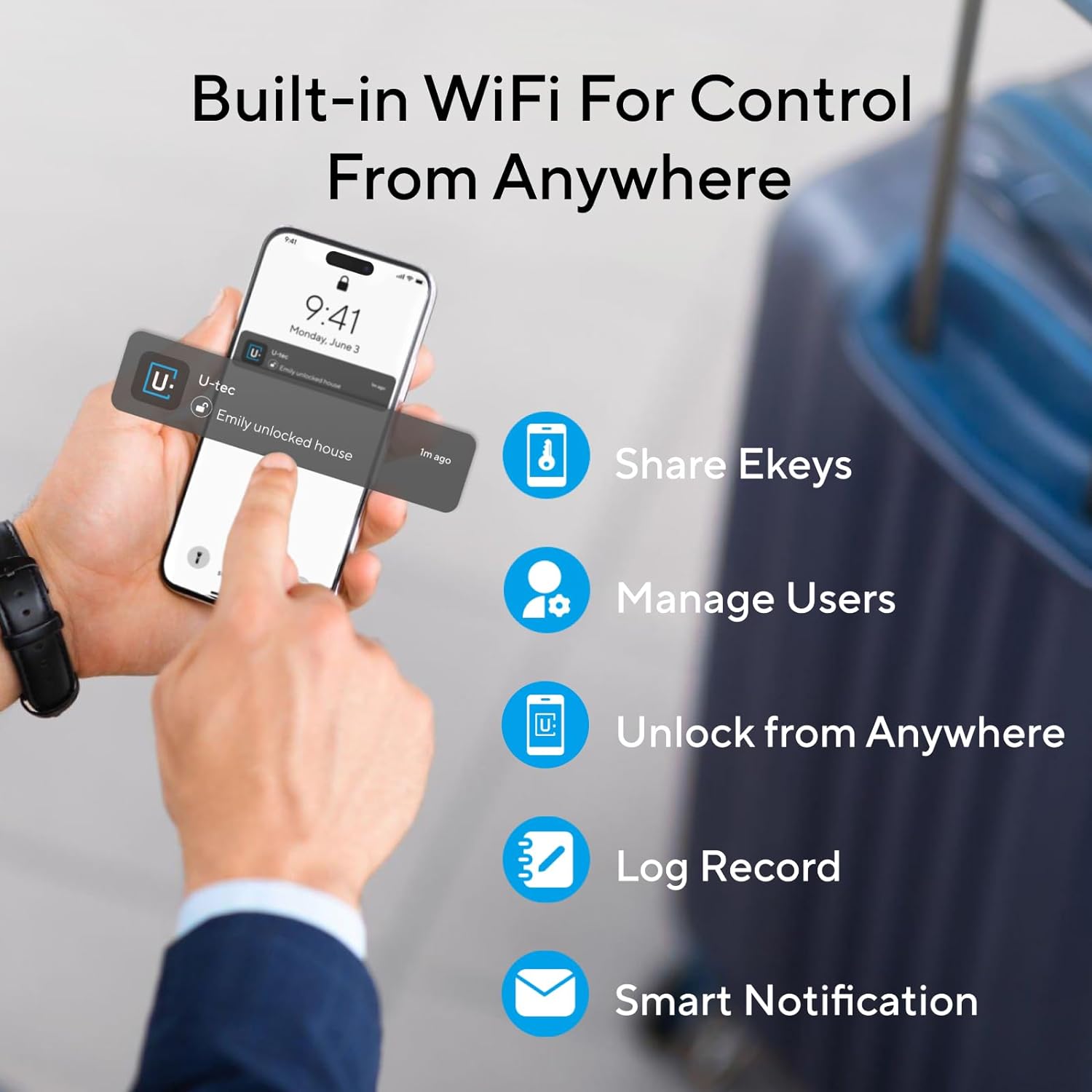 ULTRALOQ Latch 5 World's First Built-in WiFi Smart Lock with Fingerprint, 5-in-1 Keyless Entry Door Lock with Touch Digital Keypad, App Control, Black