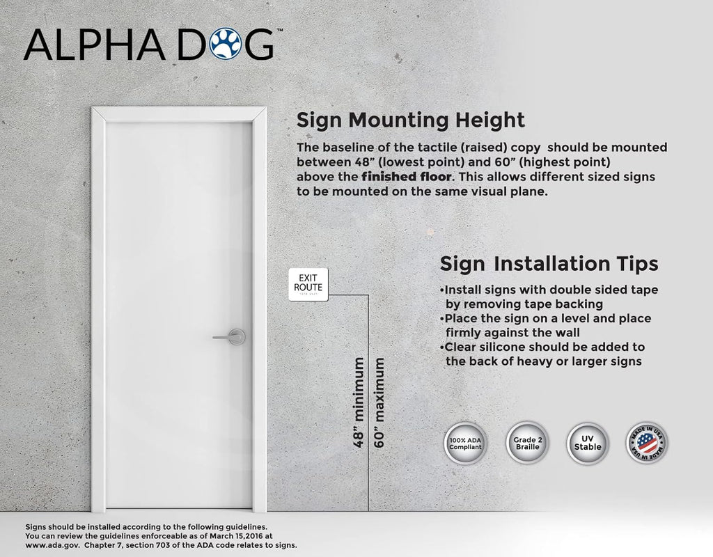 ALPHA DOG ADA SIGNS - Exit Route Sign with Braille for Your Business, 5x6 Inch, ADA Compliant, Indoor or Outdoor, Easy Installation, Made in the USA, White