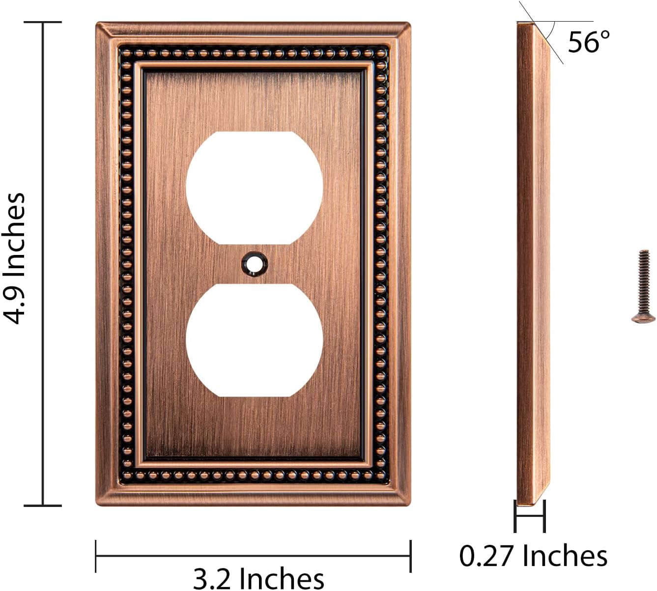 Henne Bery Sunken Pearls Heavy Duty Decorative Wall Plate Switch Plate Outlet Cover (Single Duplex, 3 Pack, Antique Copper)