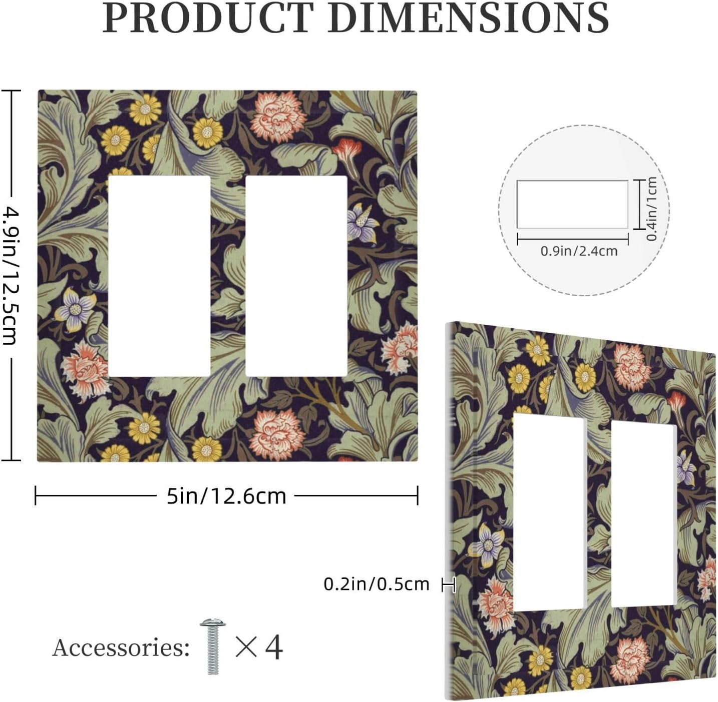 Boho William Morris Floral Green Leaves Flower Decorative Outlet Covers 2 Gang Double GFCI Rocker Electrical Wall Panels Light Switch Cover Plate for Farmhouse Home Decor