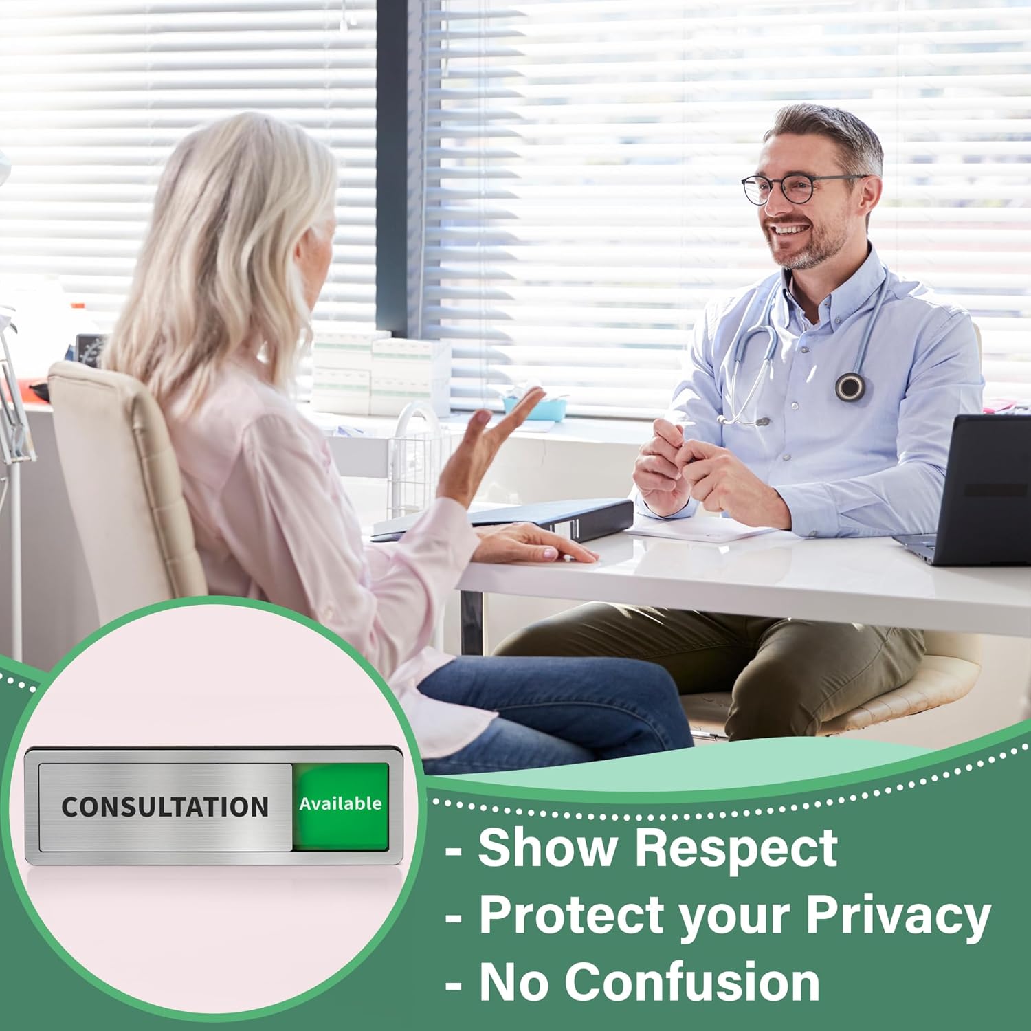 Consultation Room Door Sign with Slider, Do Not Disturb Privacy Office Sign, In Use/Available Acrylic Sliding Indicator for Business Hospital Home, Brushed Silver 8" x 2.6"