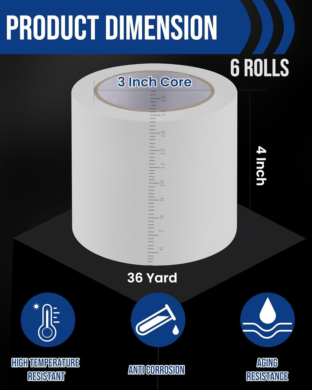 Lichamp 6 Rolls Vinyl Tape, Premium Safety Marking and Traffic Floor Marking Tape, Bundling, Social Distancing, 4 Inch x 36 Yards per Roll, 216 Total Yards, White