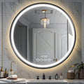 28 Inch Wall-Mounted Round Bathroom Mirror with LED-Lights - Frame Vanity Mirrors (28" x 28", Black)