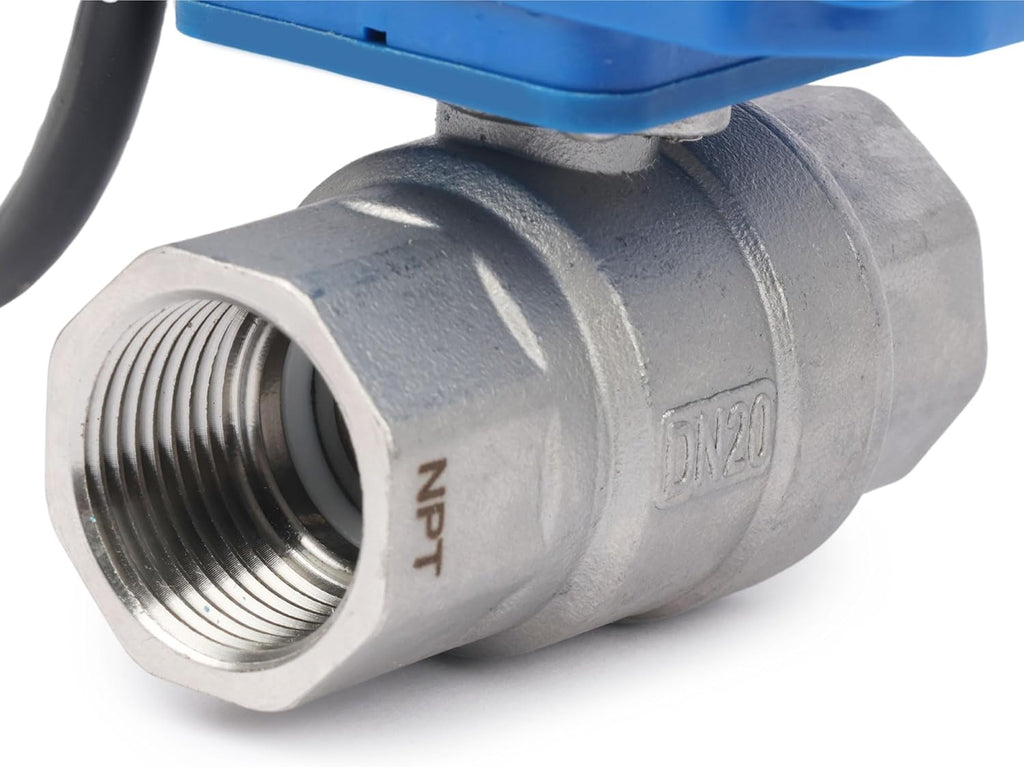 U.S. Solid 3/4" NPT 2-Way Motorized Ball Valve with US Plug 110VAC 304 Stainless Steel Electrical Ball Valve, Auto Return, Normally Closed, IP65, NSF Certified