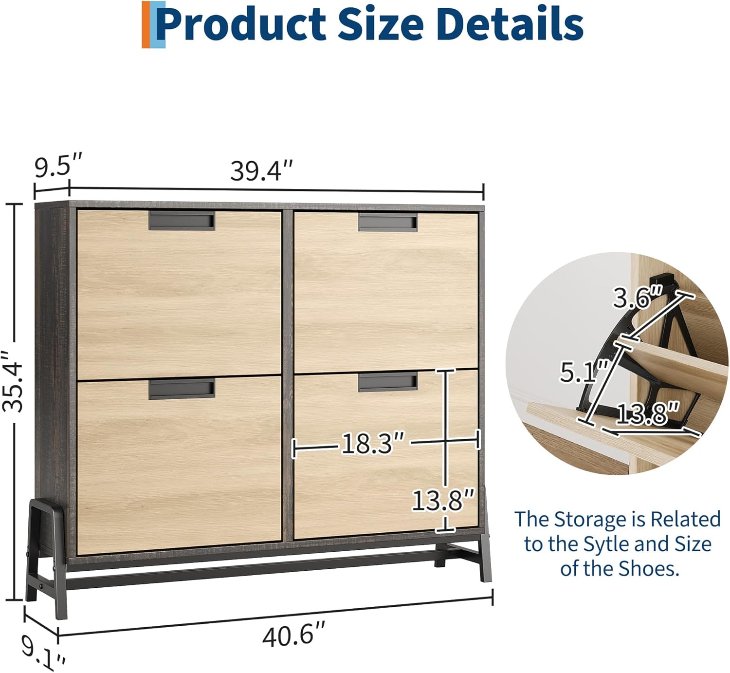 CABIHOME Shoe Cabinet Storage for Entryway, Narrow Shoe Organizers with 4 Flip Drawers, Freestanding with Metal Legs, Large Shoe Rack with 3-Tier Adjustable Shelves for Hallway, Living Room, Oak