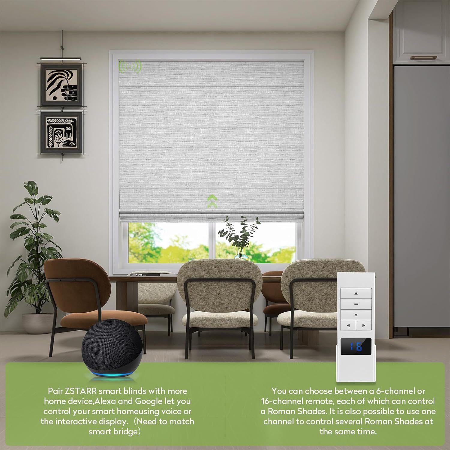 ZSTARR Smart Roman Shades Rechargeable Motorized Blinds with Remote Light Filtering Roman Window Shades Plain Fold Soft for Doors Bedroom, Custom Size (Light Gray)