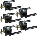 Privacy Door Lever, Heavy Duty Bathroom Bedroom Handle Lock, Keyless Interior Knobs, Matte Black, Reversible for Right&Left Handed, 5Packs