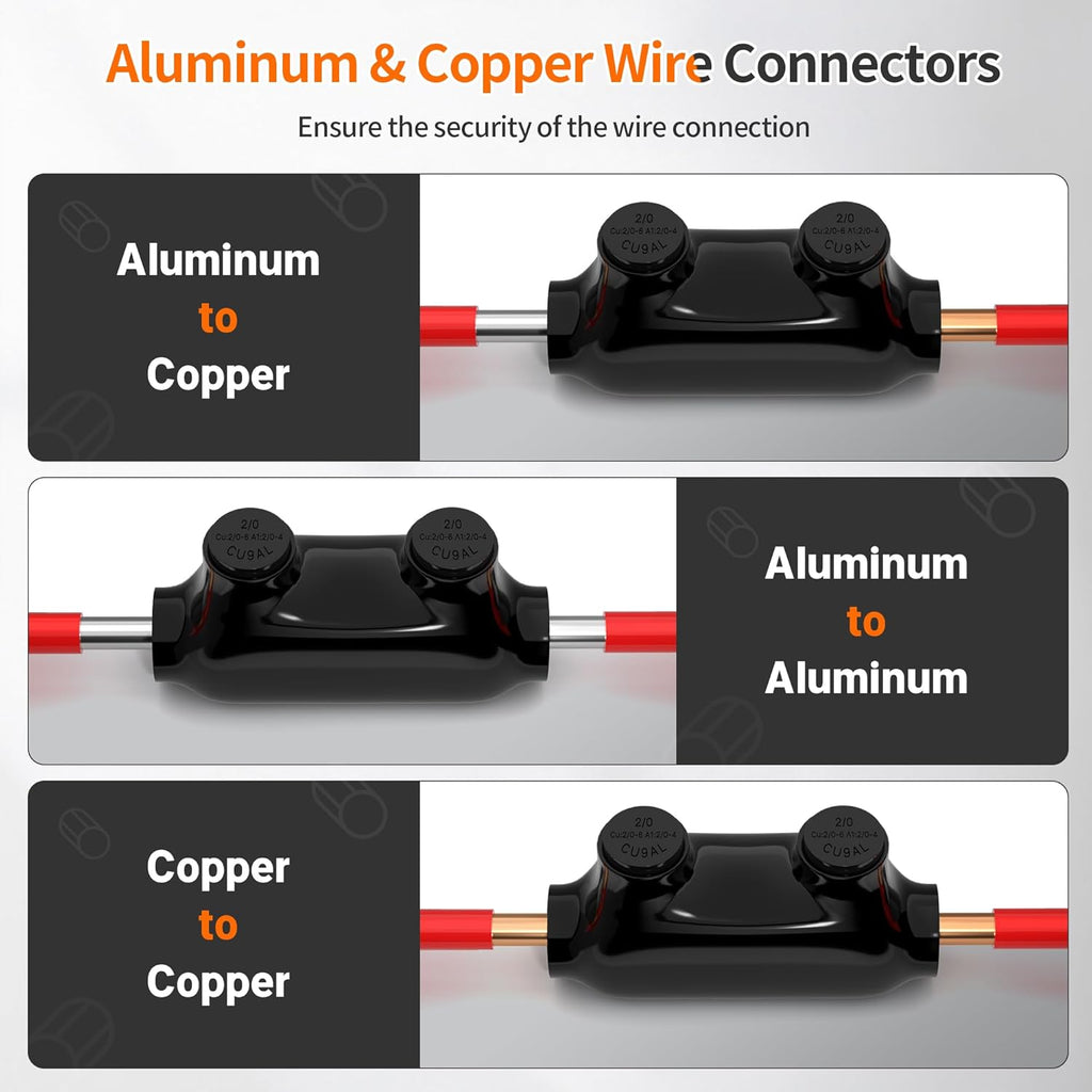 Joinfworld Insulated Inline Splice Connector 2/0-6 Gauge Aluminum to Copper Wire Connectors 6 AWG Splice Aluminum Wire Connectors UL Listed with Slotted Allen Hex - 6 Pack