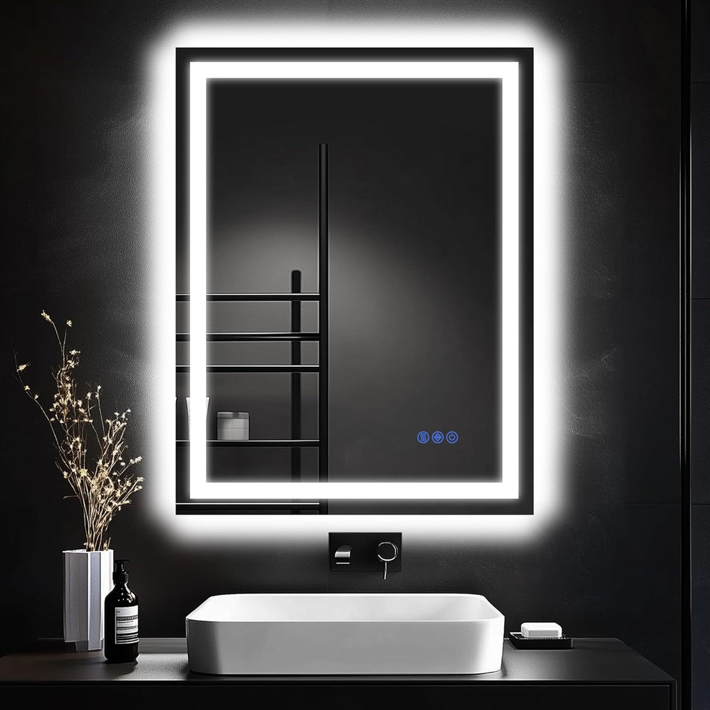 LED Bathroom Mirror, 24"x32" with Frontlit and Backlit Anti-Fog Mirror with Lights LED Vanity Mirror for Bathroom 3 Colors Temperature & Dimmable Bathroom Mirror with HD Tempered Glass