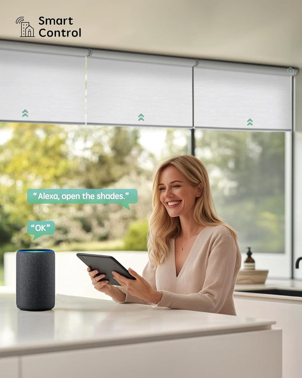 Yoolax Smart Coupled Roller Shades Compatible with Alexa Google, Motorized Blinds with Remote Blackout Coupled Roller Shades for X-Large Windows, Custom Size (XL Coupled-Jacquard White)