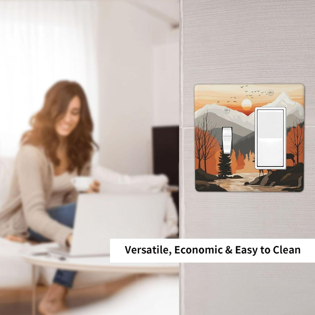 Sun Forest Deer Snow Mountain River Outlet Covers 1 Toggle 1 Rocker Combination Decorative Wall Plate Electrical Switch Plates Light Switch Cover Plate For Bed Room Living Room Decor