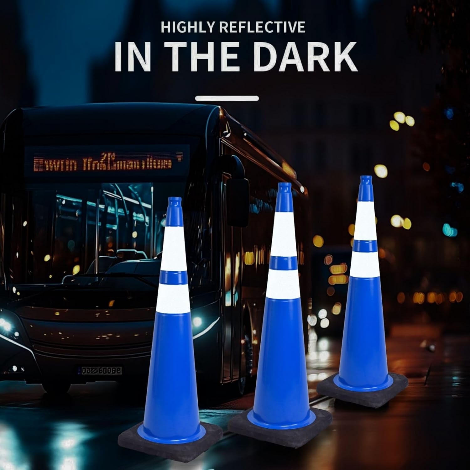 BESEA 6Pack 36” inch Traffic Cones Blue Road Parking Cones Construction Safety Cone Structurally Stable for Traffic Control(Blue Color)