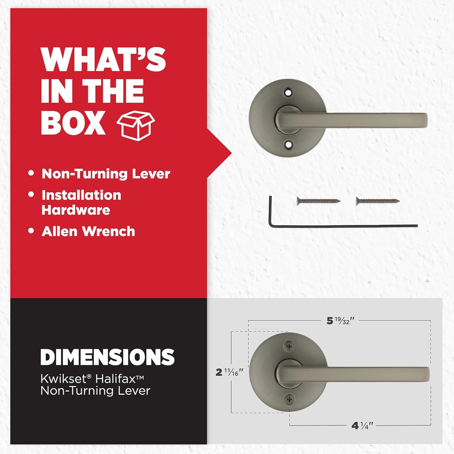 Kwikset Halifax Dummy Door Handle, Round Single Sided Lever for Closets, French Double Doors, and Pantry, Gunmetal Non-Turning Reversible Interior Push/Pull Lever