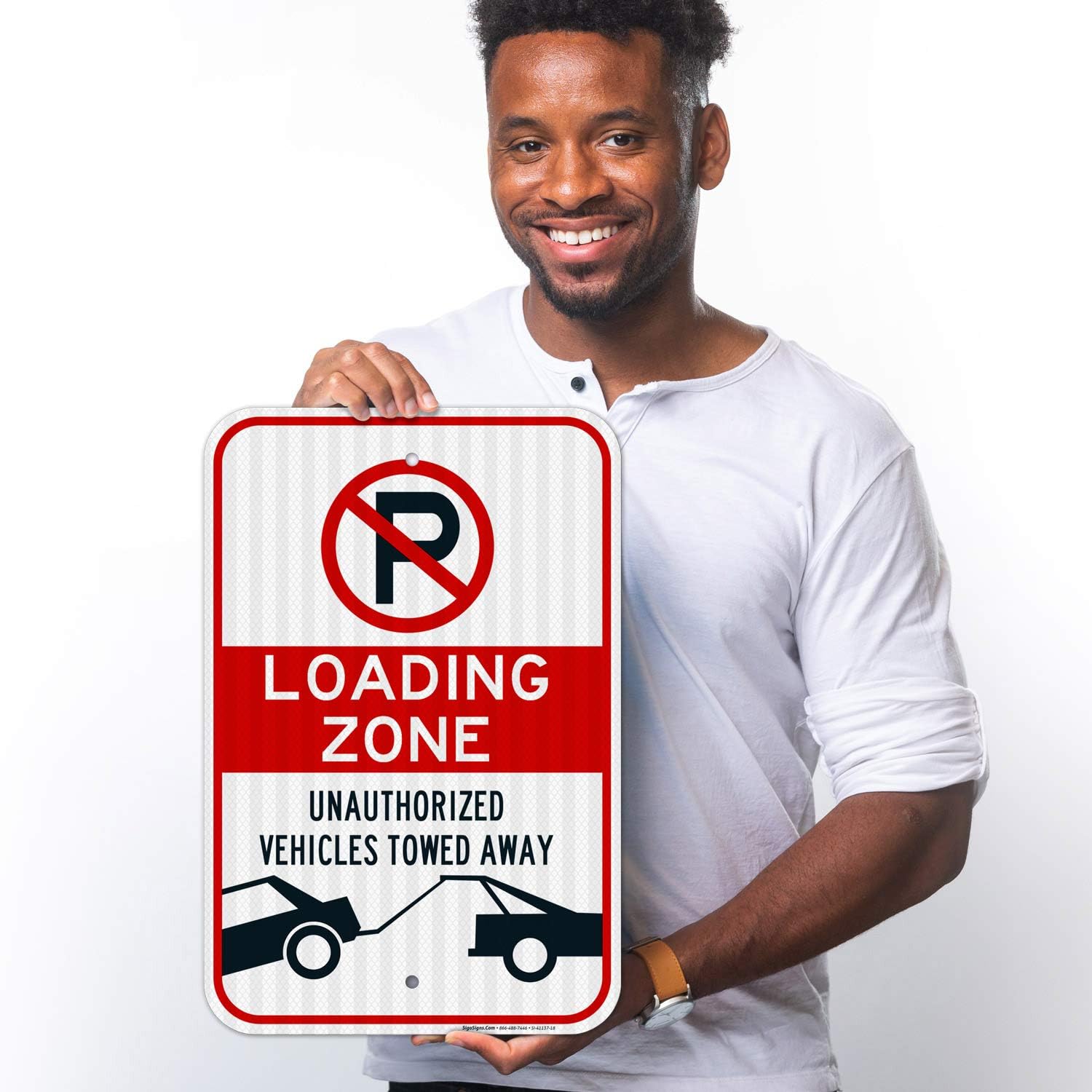 No Parking Symbol Sign, Loading Zone Sign, 12x18 Inches, 3M EGP Reflective .063 Aluminum, Fade Resistant, Easy Mounting, Indoor/Outdoor Use, Made in USA