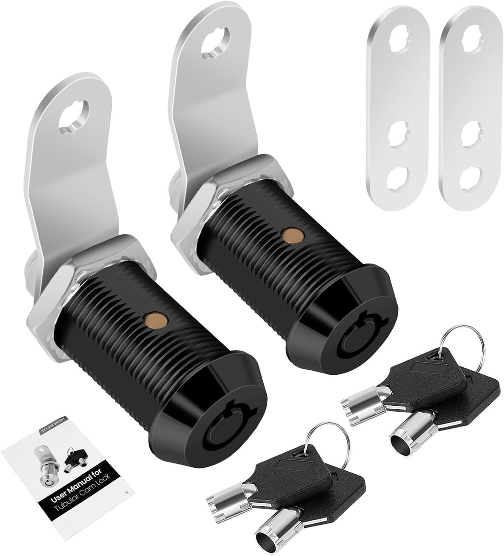 2 Pack Cabinet Lock with Keys, 1-1/8" RV Storage Lock Keyed Alike, RV Locks for Storage Door, Camper Cabinet Door Toolbox Lock Mailbox RV Cam Locks with Manual (Black -2 Pack, 1-1/8 Inch)…