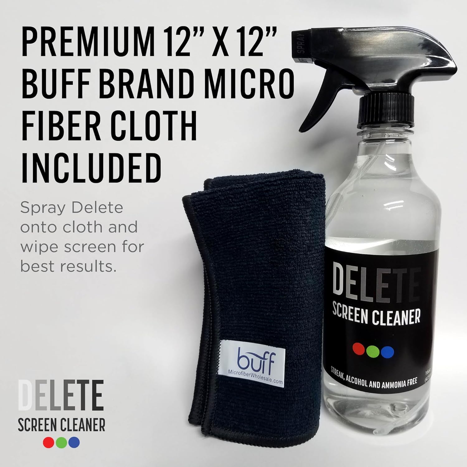 Delete Screen Cleaner 16oz Spray Bottle | Premium Streak-Free, Alcohol & Ammonia-Free Solution for All Devices | Gentle, Odorless & Easy to Use | Improves Visibility & Longevity of Screens