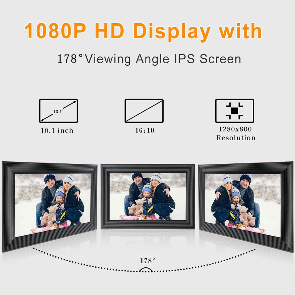 Frameo 10.1 Inch Smart WiFi Digital Photo Frame,Digital Picture Frame with 16GB Storage & SD Slot, Electronic Picture Frame IPS Touch Screen with Auto-Rotate, Frameo Digital Frame WiFi - Black