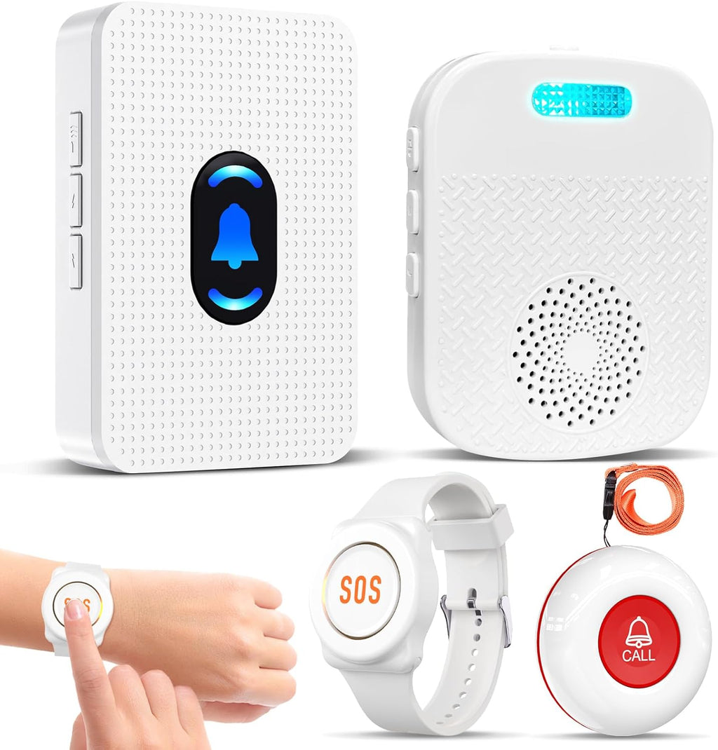 Daytech Wireless Caregiver Pager for Elderly Monitor/Seniors/Patient/Disabled at Home Nurse Alert System 300+ Feet 2 Portable/Vibration Receiver & 1 Call Button & 1 Alert Watch