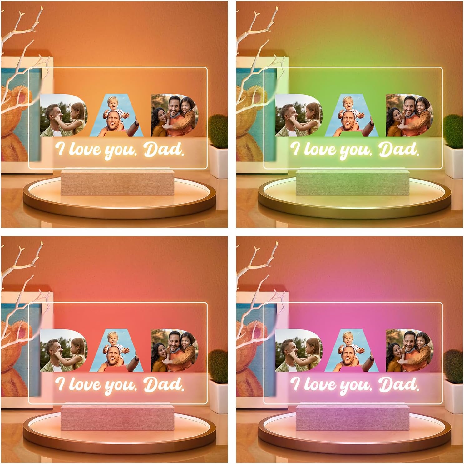 Custom Picture Frames with Photo, Custom Photo Frame with Night Light, Personalized Picture Frame, Personalized Valentines Day Gifts for Dad from Daughter & Son