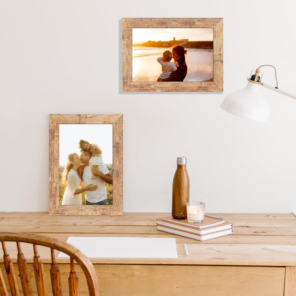 iRahmen 6x9 Picture Frame Set of 4 with High Definition Real Glass, Mixed Color Wood Photo Frames for Desktop Display and Wall Mounting