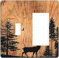 Outlet Covers Rustic Farmhouse Orange Brown Pine Tree Deer Wood Grain 1 Toggle 1 Rocker Combination Decorative Wall Plate Electrical Switch Plates Light Switch Cover Plate for Bedroom