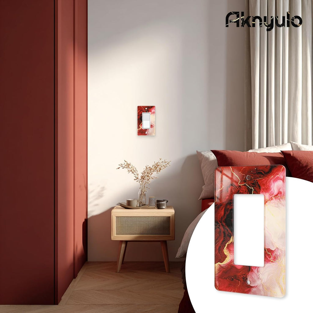 Rich Burgundy Marble Acrylic Wall Plate Switch Light Cover Durable Decorative Outlet Covers Switch Plates And Outlet Covers