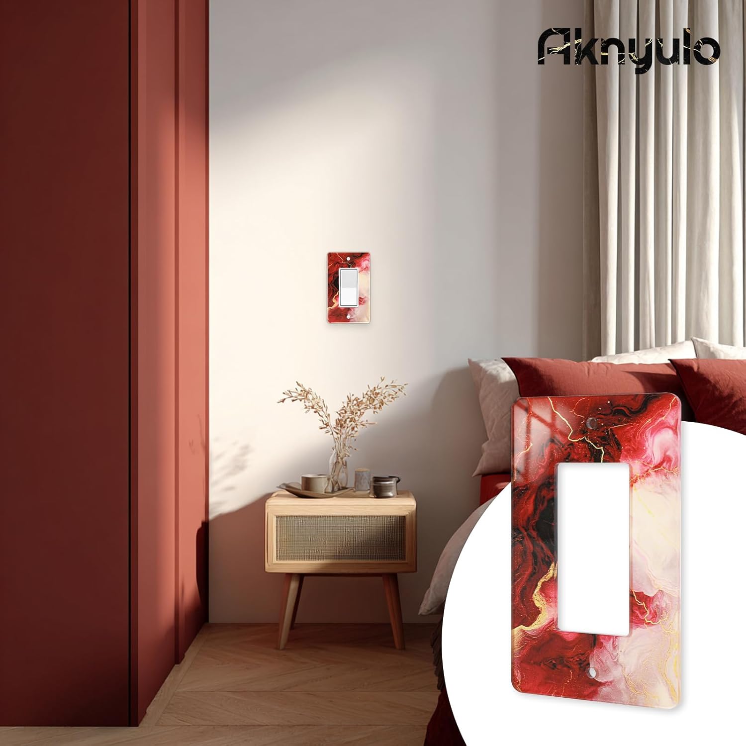 Rich Burgundy Marble Acrylic Wall Plate Switch Light Cover Durable Decorative Outlet Covers Switch Plates And Outlet Covers