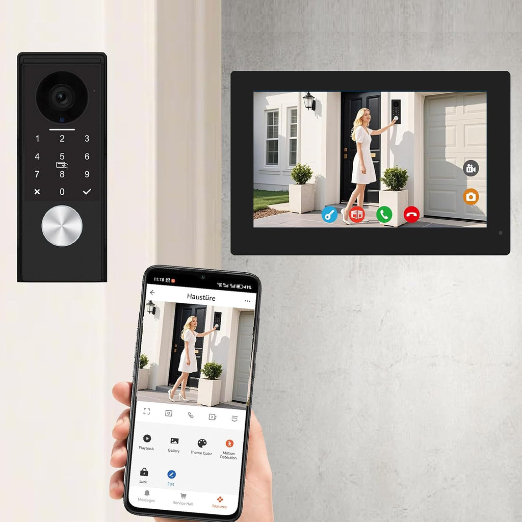 Video Door intercom 2-Wired, doorbell withCamera, Full HD Camera, Door intercomSupports Password, 7" WiFi Monitor andTuya APP, 2-Way Audio, Unlock for HomSecurity System