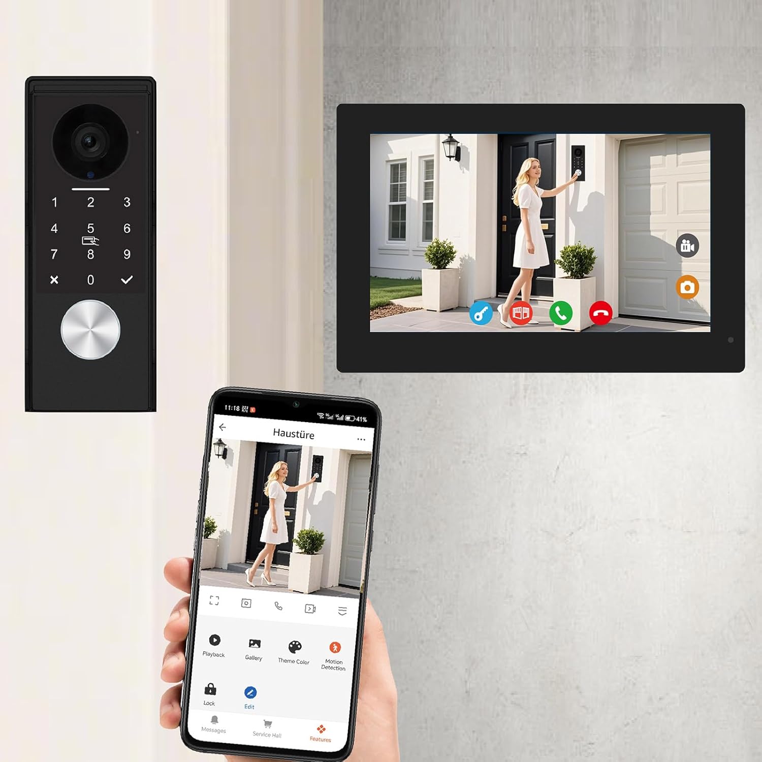 Video Door intercom 2-Wired, doorbell withCamera, Full HD Camera, Door intercomSupports Password, 7" WiFi Monitor andTuya APP, 2-Way Audio, Unlock for HomSecurity System
