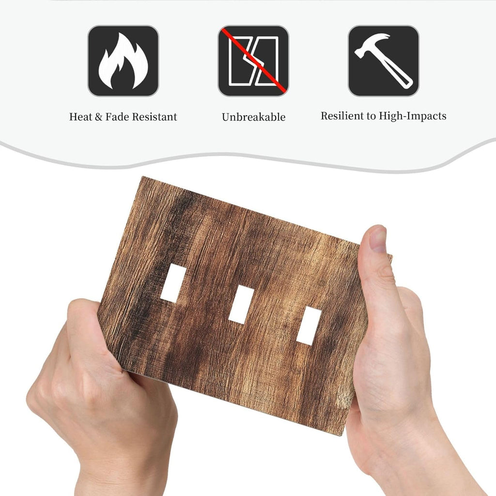 Decorative Switch Plates Vintage Rustic Brown Wood Grain 3 Gang Wall Plate Triple Toggle Light Switch Cover Faceplate Electrical Wall Panels for Bedroom Farmhouse Decor