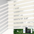 LazBlinds Motorized Zebra Roller Shades, Rechargeable Smart Blinds with Remote Control, Custom Size Light Filtering Dual Layer Roller Sheer Shades, Off-White Linen