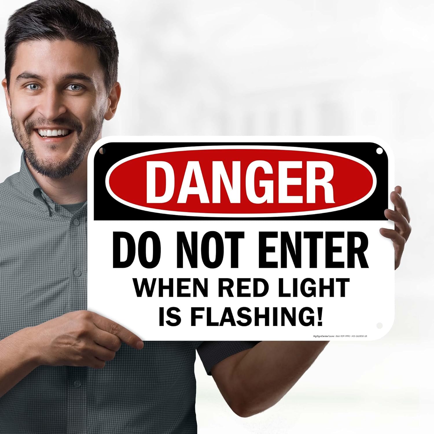 Danger Do Not Enter When Red Light is Flashing Sign, 12x18 Inches, 55 mil thick HDPS (high density polystyrene), Made in USA by My Sign Center