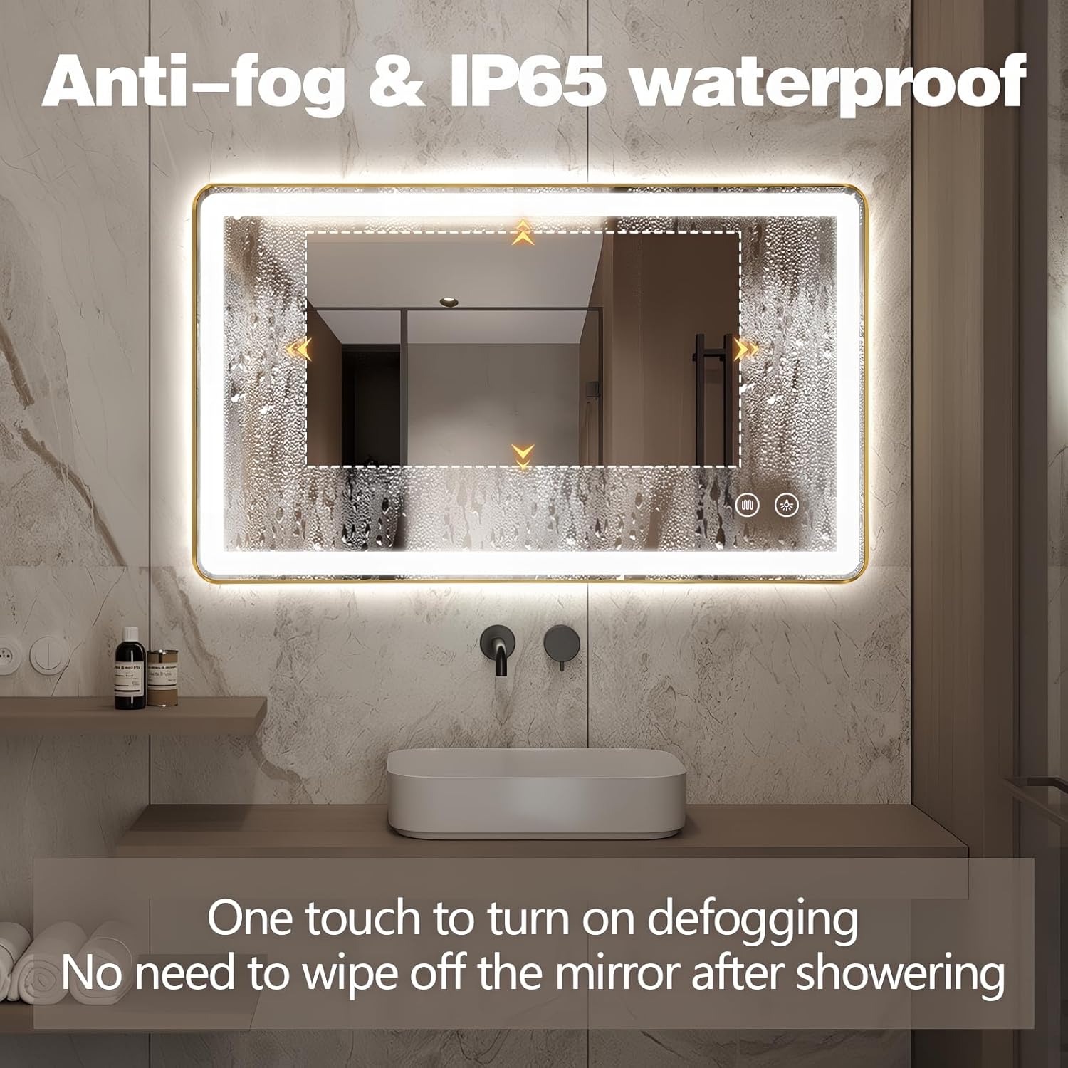 Niccy LED Bathroom Mirror, 40"x24" Rectangle Wall Mounted Vanity Mirrors with Metal Frame, Anti Fog Dimmable Smart Mirror for Bathroom/Bedroom/Livingroom/Entryway, (Horizontal or Vertical),Gold