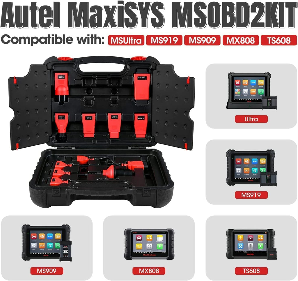 Autel MaxiSys MSOBD2KIT Non-OBDII Adapter Kit, 9PCS OBD Diagnostics Connectors w/Rugged Blow-Molded Carrying Case, Support All Autel Scanners MSUltra MS919 MS909 Elite II MS906 Pro MK808S MX900 MK900