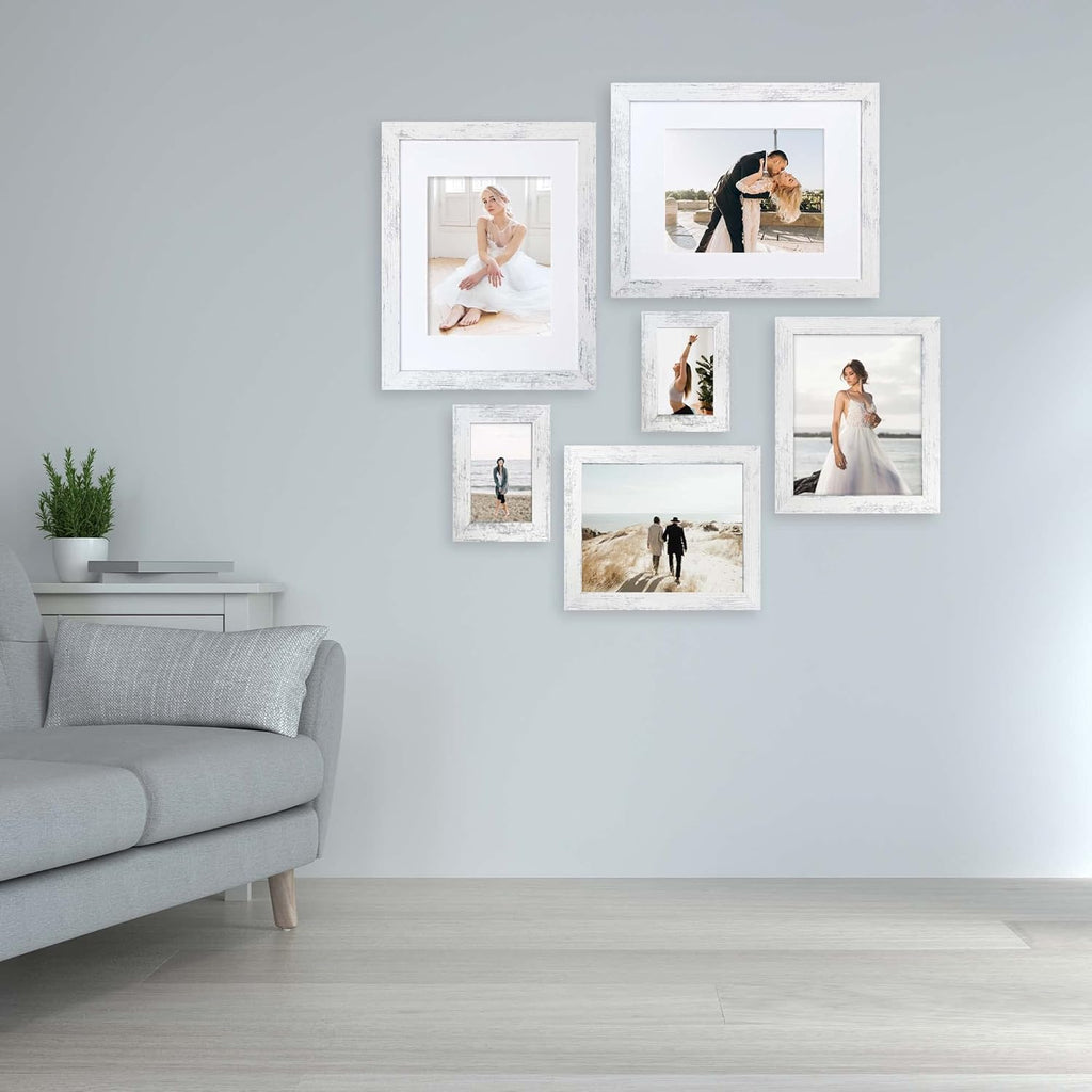 iRahmen 8x10 Picture Frame Set of 4, High Definition Glass Distressed White Frame, 8 x 10 Wood Photo Frames for Tabletop Display and Wall Mounting