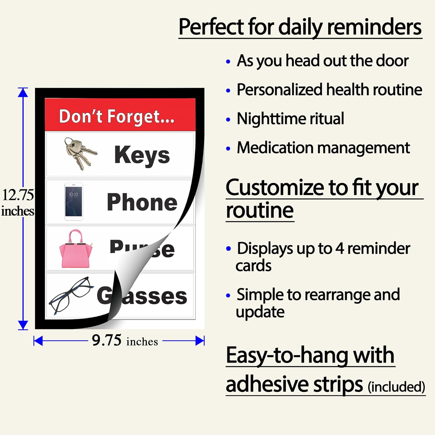 Reminder Organization Board for Seniors – Daily Task & Memory Aid – Dementia and Alzheimer’s Reminder Tool – Visual Organizer with 20 Cards for Routines & Personalized Prompts