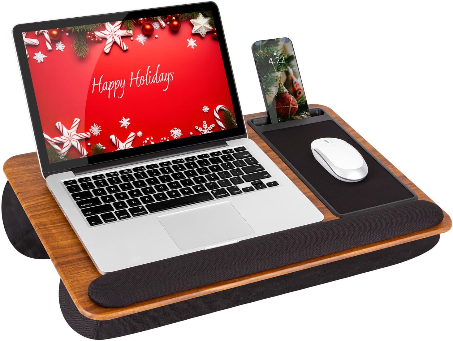 LAPGEAR Home Office Pro Lap Desk with Wrist Rest, Mouse Pad, and Phone Holder - Espresso Woodgrain - Fits up to 15.6 Inch Laptops - Style No. 91612