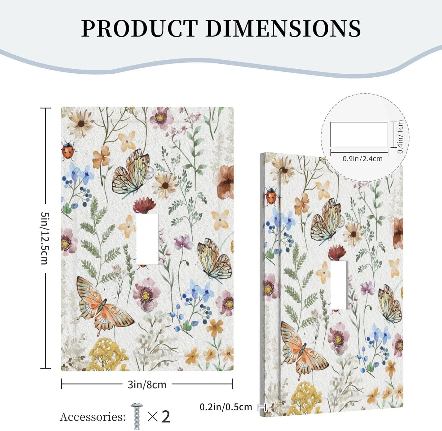 Decorative Light Switch Cover Boho White Background Butterfly Rustic Flower Single Toggle Personalized Wall Plate Switchplate 1 Gang Switchcover Decora Light Switch Plate for Home Decor