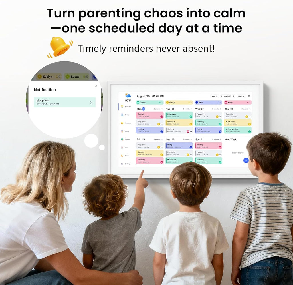 Digital Calendar Schedual Planning Calendar, Chore Chart Task & Rewards for Parent-child 1920 x 1080P Full HD Interactive Touchscreen Smart Family Planner, Wall & Desk Mountable (White, 21.5inch)