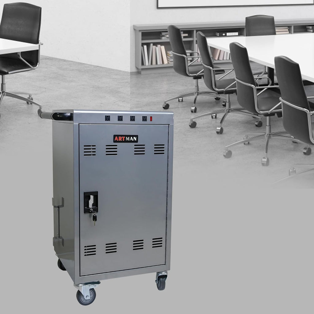 Laptop Charging Cart, 31+4 Charging Ports Laptop Storage Cart, 35-Bay Mobile Charging Cabinet for iPads up to 16.3", Chromebook Devices, Cord Management, Access Lock.School,Business.Silver